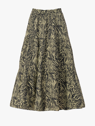 Jolie Moi Sara Animal Print Woven Midi Skirt, Green Zebra