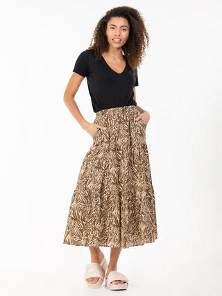 Jolie Moi Sara Animal Print Midi Skirt, Khaki Zebra