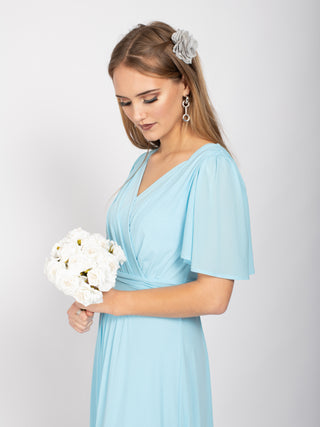 Sample Sale -V-Neck Angel Sleeve Maxi Dress, Ice Blue