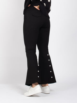 Sample Sale - Black Flared Pearl Detail Trousers, Black