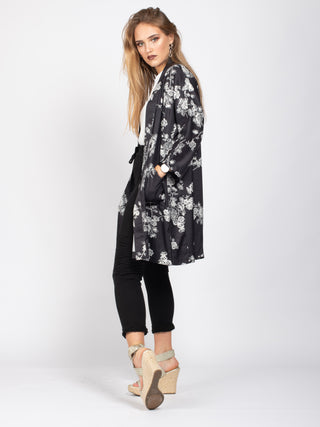 Sample Sale - Kimono with Pockets, Black Floral