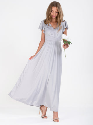 Bette Bridesmaid Twist Waist Maxi Dress, Sliver Grey