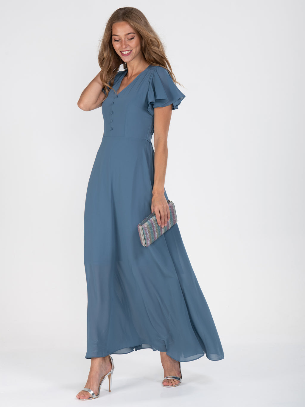Flare Sleeve Chiffon Maxi Dress, Dark Stormy – Jolie Moi Retail