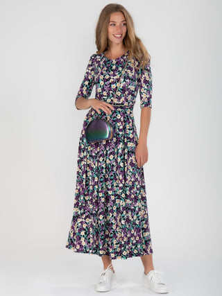 Pauline Sleeved Maxi Dress, Purple Floral