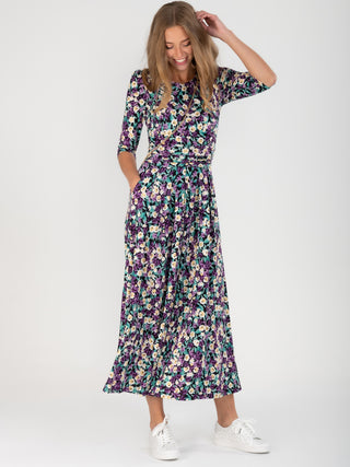 Pauline Sleeved Maxi Dress, Purple Floral