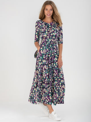 Pauline Sleeved Maxi Dress, Purple Floral