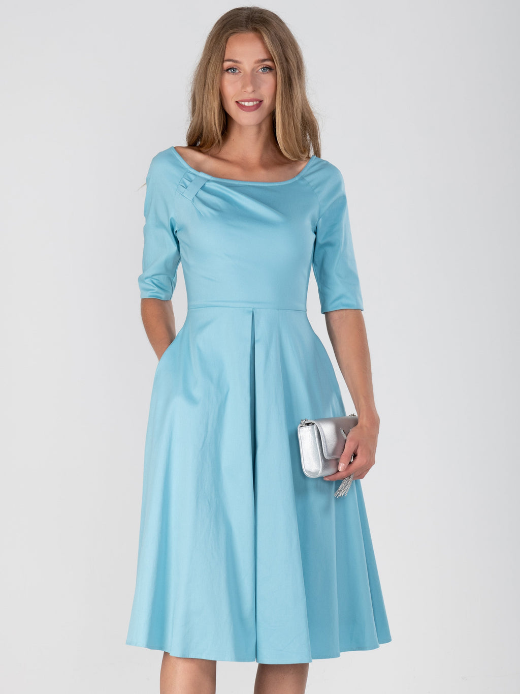 Scoop Neck Swing Cotton Dress, Duck Egg Blue – Jolie Moi Retail