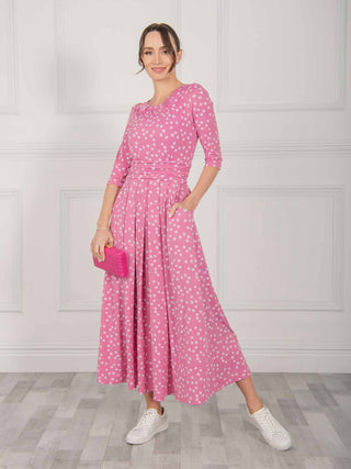 Denisse Spotty Maxi Dress, Mauve Pink