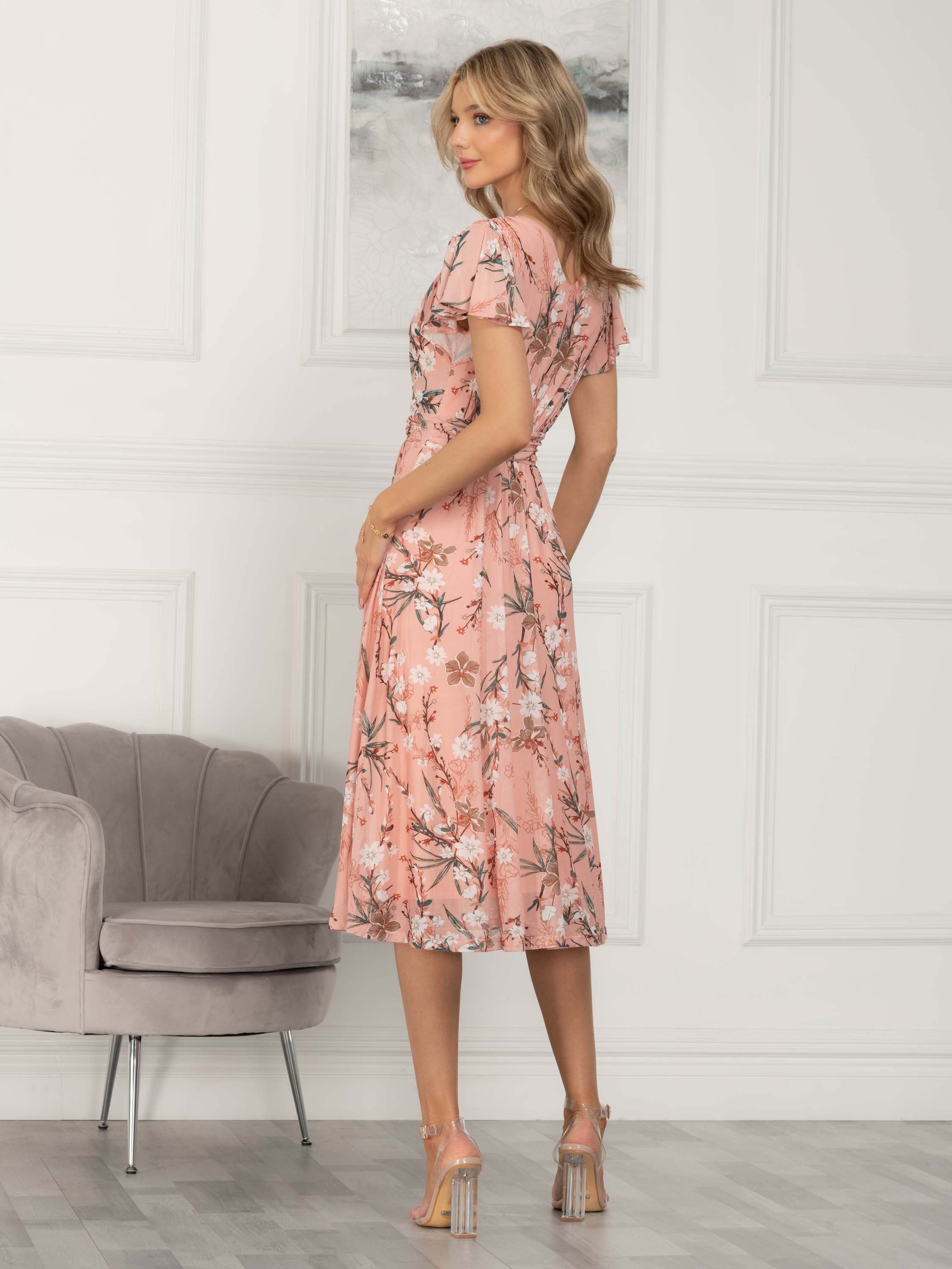 Peach midi dress with 2024 sleeves