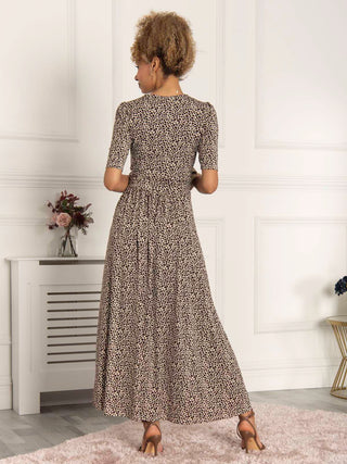 neutral flowy dress with sleeves NADYA DZYAK NEUTRAL STRAIGHT CUT-SHEER MAXI DRESS