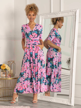 Calais Half Sleeve Maxi Dress, Pink Multi Jolie Moi Retail Calais Half Sleeve Maxi Dress, Pink Multi Jolie Moi Retail