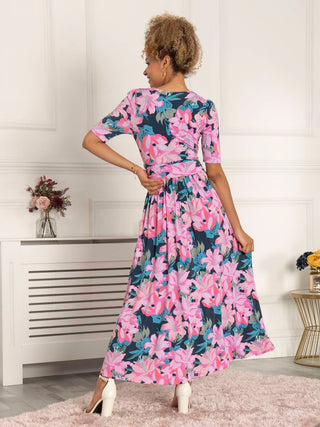 Calais Half Sleeve Maxi Dress, Pink Multi Jolie Moi Retail Calais Half Sleeve Maxi Dress, Pink Multi Jolie Moi Retail