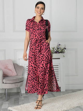 pink animal print shirt dress Pink & Red Animal Print Button Down Dress | Stand-Out Print