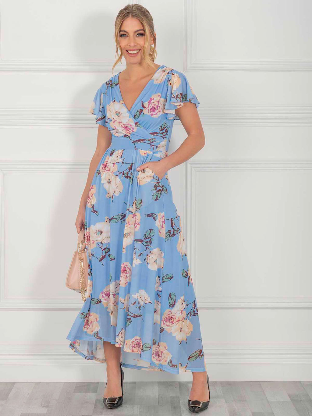 Jolie Moi Eliza Dip Hem Mesh Maxi Dress, Blue Floral – Jolie Moi Retail