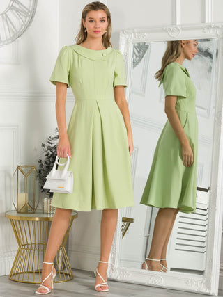 Jolie Moi Debora Button Neck Dress, Citrus Green