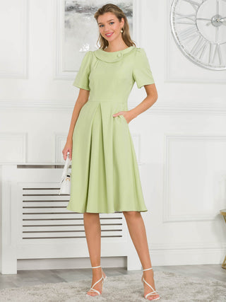 Jolie Moi Debora Button Neck Dress, Citrus Green