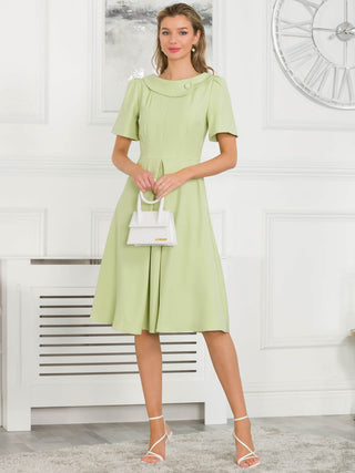 Jolie Moi Debora Button Neck Dress, Citrus Green