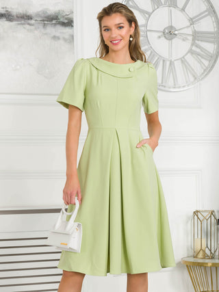 Jolie Moi Debora Button Neck Dress, Citrus Green