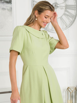 Jolie Moi Debora Button Neck Dress, Citrus Green