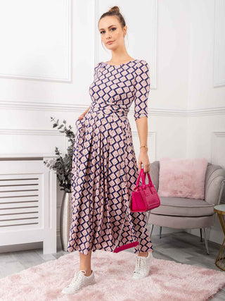 Pauline Sleeved Maxi Dress, Pink Birds