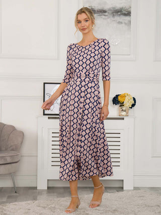 Jolie Moi Sienna 3/4 Sleeved Maxi Dress, Pink Birds