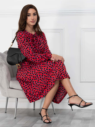 Allyn Bow Neck Long Sleeve Dress, Red Spot