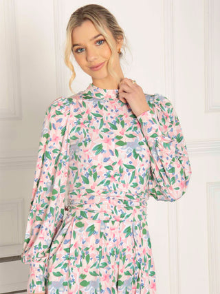 Jolie Moi Vesper Long Sleeve Midi Dress, Pink Floral