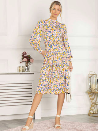 Jolie Moi Vesper Long Sleeve Midi Dress, Yellow Floral