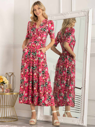 Jolie Moi Gillian Floral Maxi Dress, Cerise