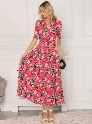 Jolie Moi Gillian Floral Maxi Dress, Cerise