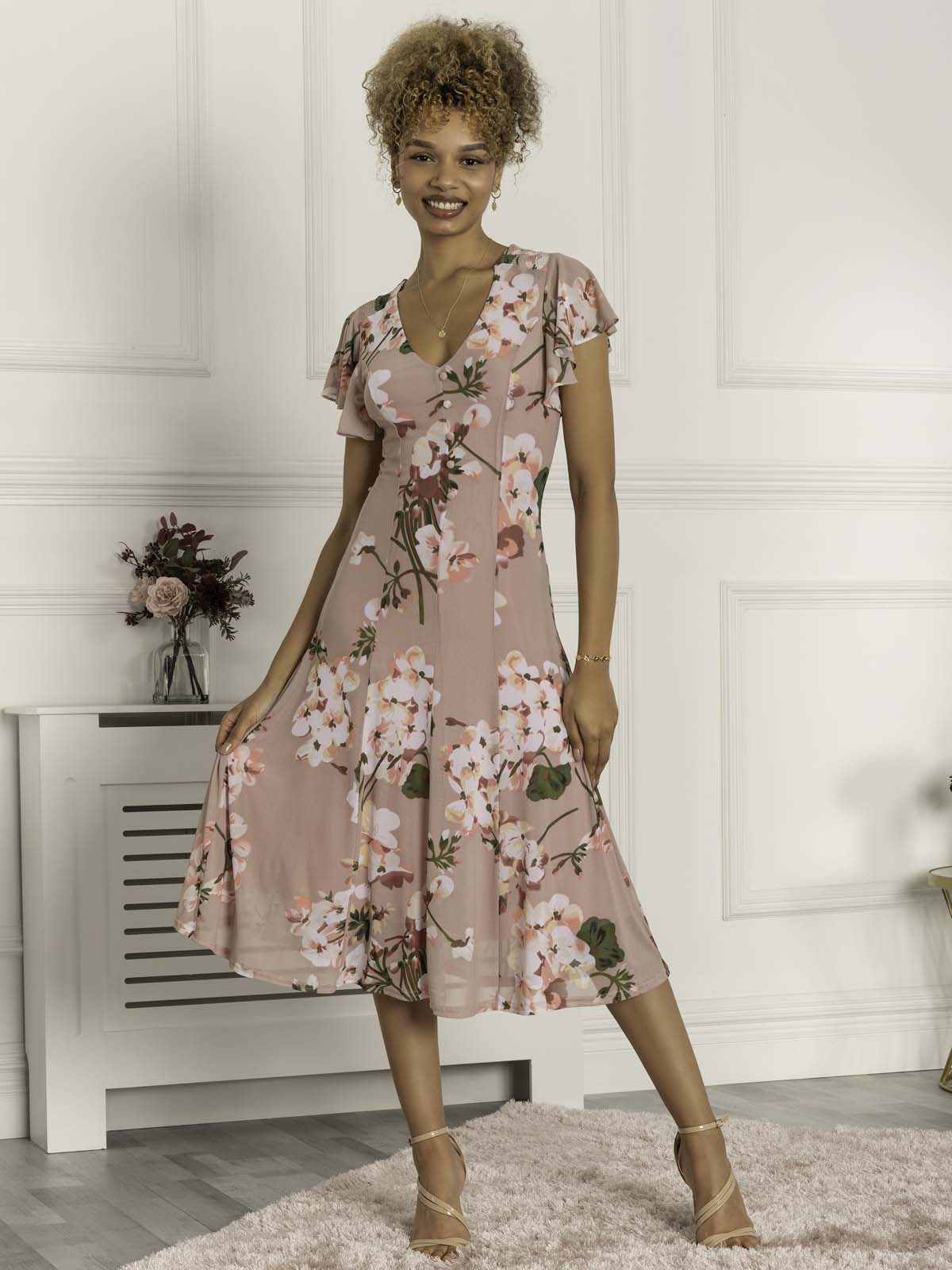 Floral midi wedding outlet guest dress