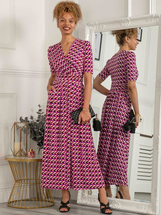 Georgia Geometric Jersey Maxi Dress, Pink