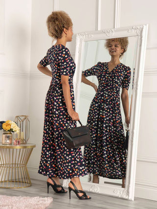 Saniya Print Jersey Maxi Dress, Navy Daisy