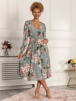 Gianna Long Sleeve Mesh Dress, Dusty Green Jolie Moi Retail Gianna Long Sleeve Mesh Dress, Dusty Green Jolie Moi Retail