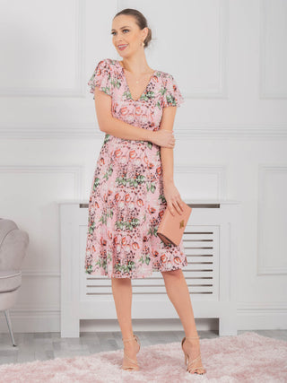 Jolie Moi Grace Mesh Midi Dress, Pink Floral