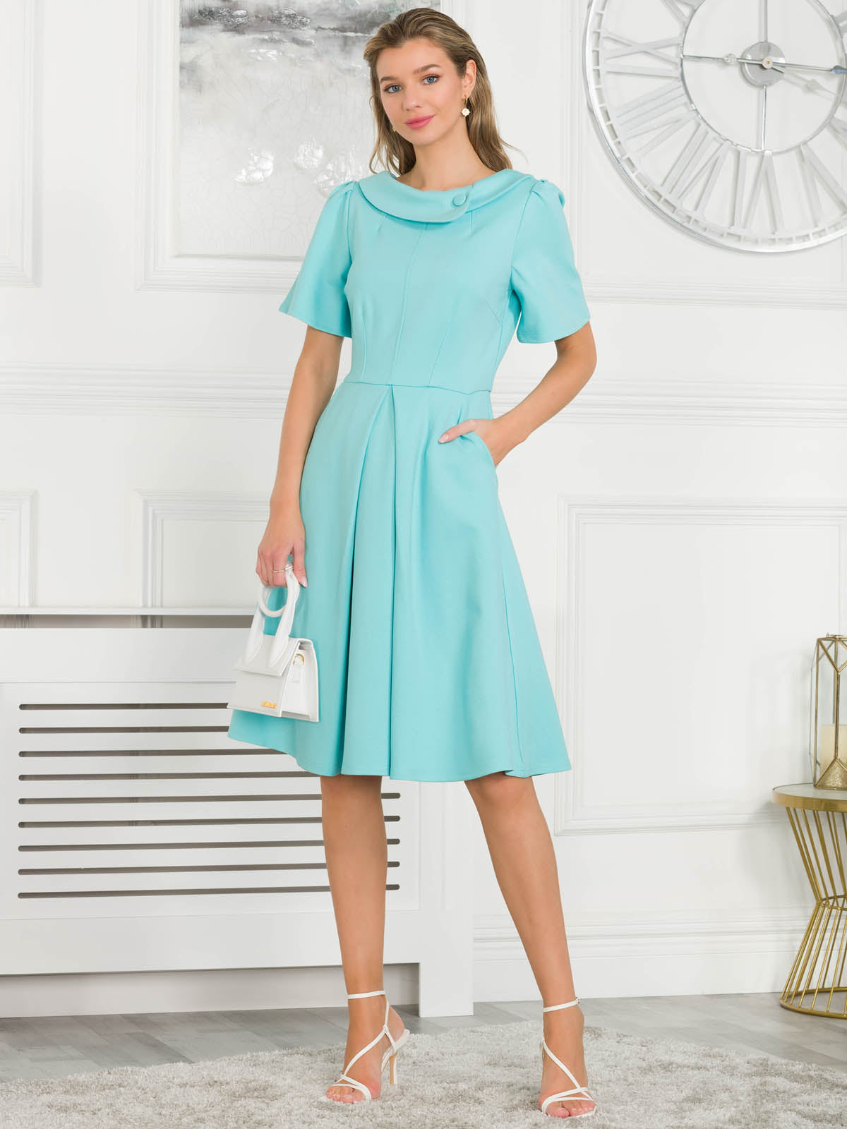 Jolie Moi Valencia Button Collar Dress Baby Blue Jolie Moi Retail