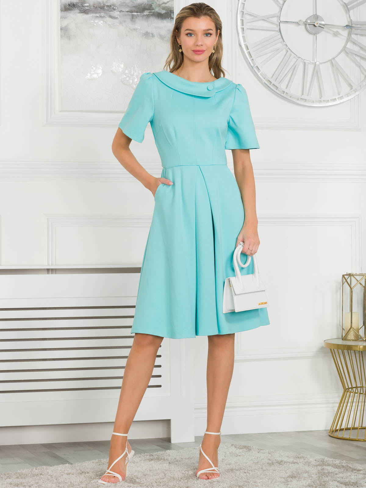 Jolie Moi Valencia Button Collar Dress Baby Blue Jolie Moi Retail