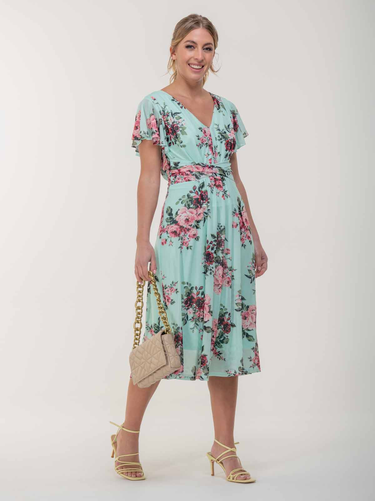 Floral flutter midi 2024 dress duck egg