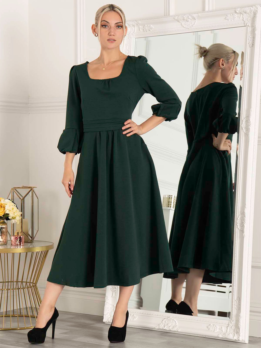 Jolie Moi Bell Sleeve Midi Dress, Dark Green – Jolie Moi Retail