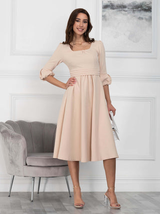 Jolie Moi Bell Sleeve Midi Dress, Oyster