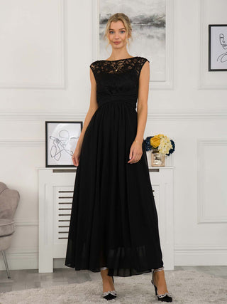 Lace Bodice Chiffon Maxi Bridesmaid Dress, Black