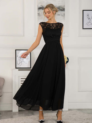 Lace Bodice Chiffon Maxi Bridesmaid Dress, Black Jolie Moi Retail Lace Bodice Chiffon Maxi Bridesmaid Dress, Black Jolie Moi Retail
