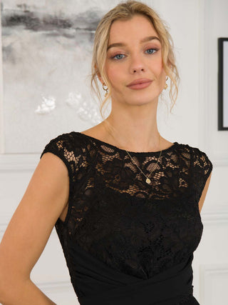 Lace Bodice Chiffon Maxi Bridesmaid Dress, Black