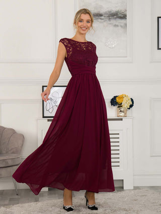 Lace Bodice Chiffon Maxi Bridesmaid Dress, Burgundy Jolie Moi Retail Lace Bodice Chiffon Maxi Bridesmaid Dress, Burgundy Jolie Moi Retail