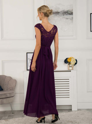 Lace Bodice Chiffon Maxi Bridesmaid Dress, Dark Purple Jolie Moi Retail Lace Bodice Chiffon Maxi Bridesmaid Dress, Dark Purple Jolie Moi Retail
