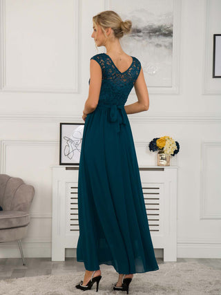 Lace Bodice Chiffon Maxi Bridesmaid Dress, Dark Teal Jolie Moi Retail Lace Bodice Chiffon Maxi Bridesmaid Dress, Dark Teal Jolie Moi Retail