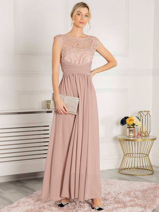 Lace Bodice Chiffon Maxi Bridesmaid Dress, Mauve Jolie Moi Retail Lace Bodice Chiffon Maxi Bridesmaid Dress, Mauve Jolie Moi Retail