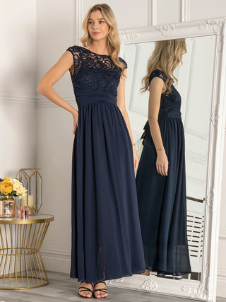 Lace Bodice Chiffon Maxi Bridesmaid Dress, Navy