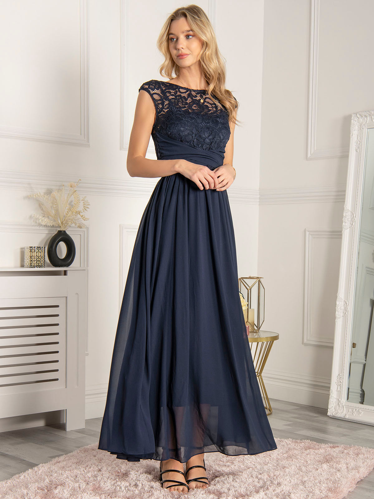 Long bridesmaid dress cheap with lace bodice