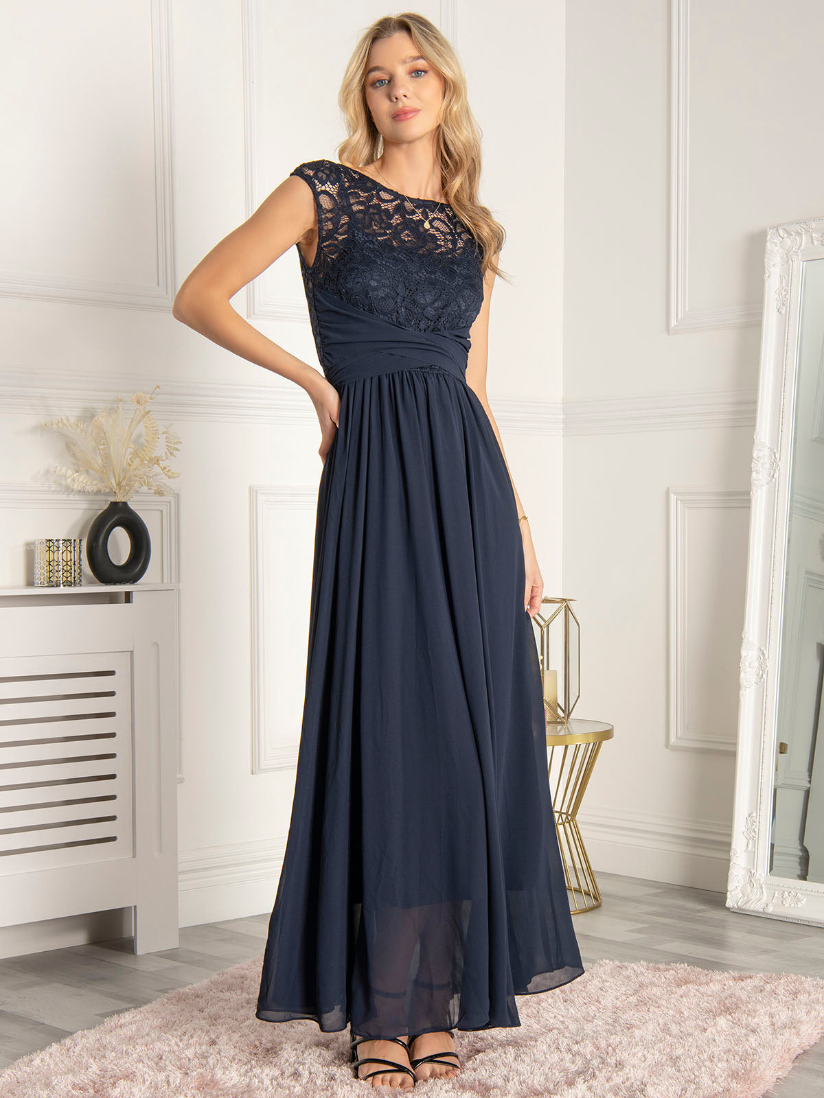 Long navy clearance chiffon dress